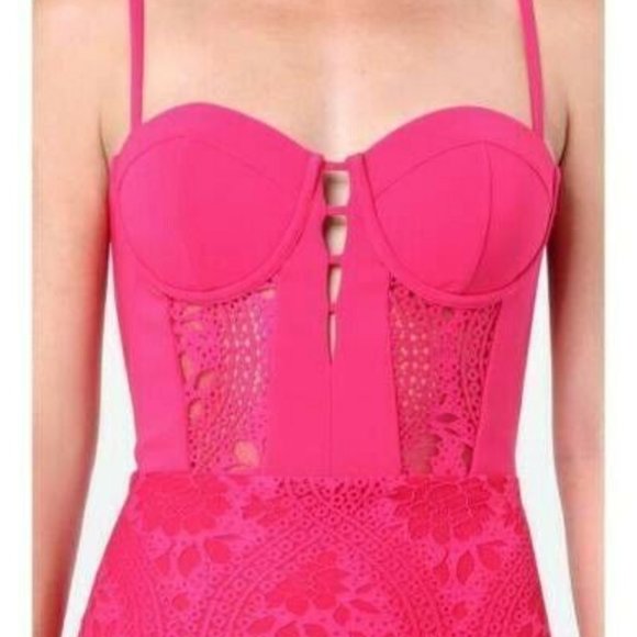 bebe Lace Bustier Dress in Bright Rose Size 4 - Picture 3 of 6